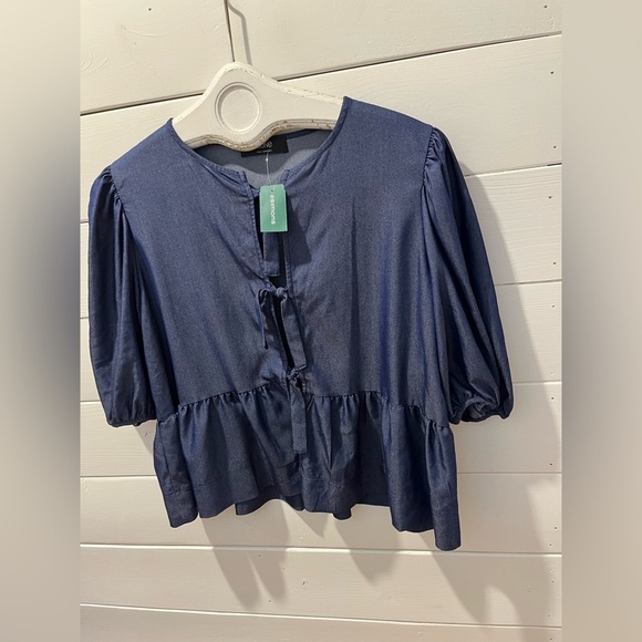📍💙Icône by Simons Denim-Look Peplum Blouse – Size M – NWT - Picture 6 of 9